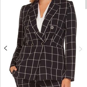 🆕 Dex Double Breasted Windowpane Blazer Medium Navy Mono Grid